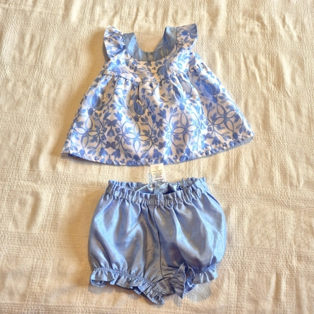 Gymboree girls size 12-18 months Easter line blue and white top & bloomers EUC